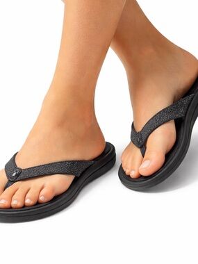 Olukai Kūlapa Kai Women's Flip Flops - Black/Sparkle Straps - US W 11
